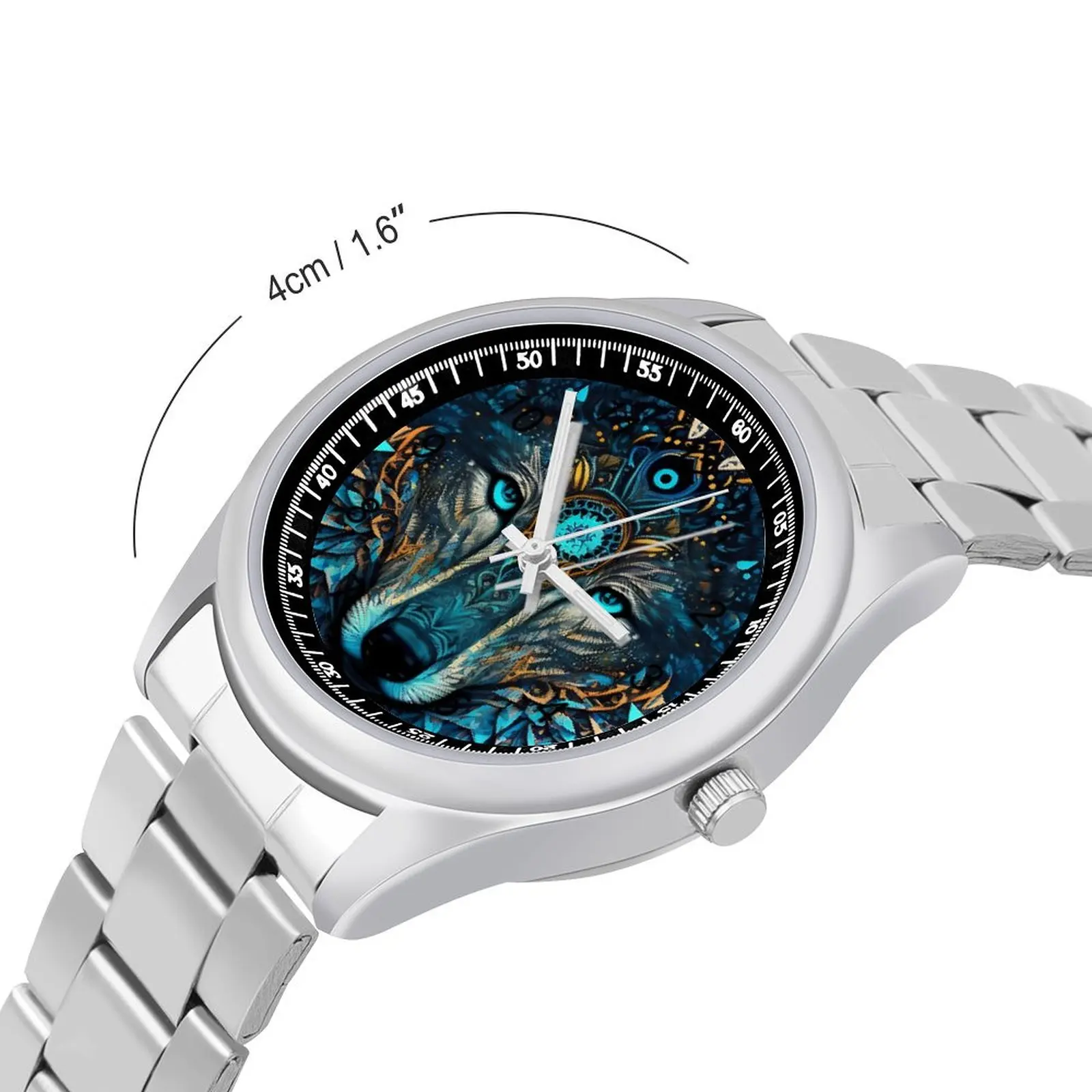 Mandala Wolf Quartz Watch Funny Animal Photo Beautiful Wrist Watches Stainless Promotion Fishing Man Wristwatch