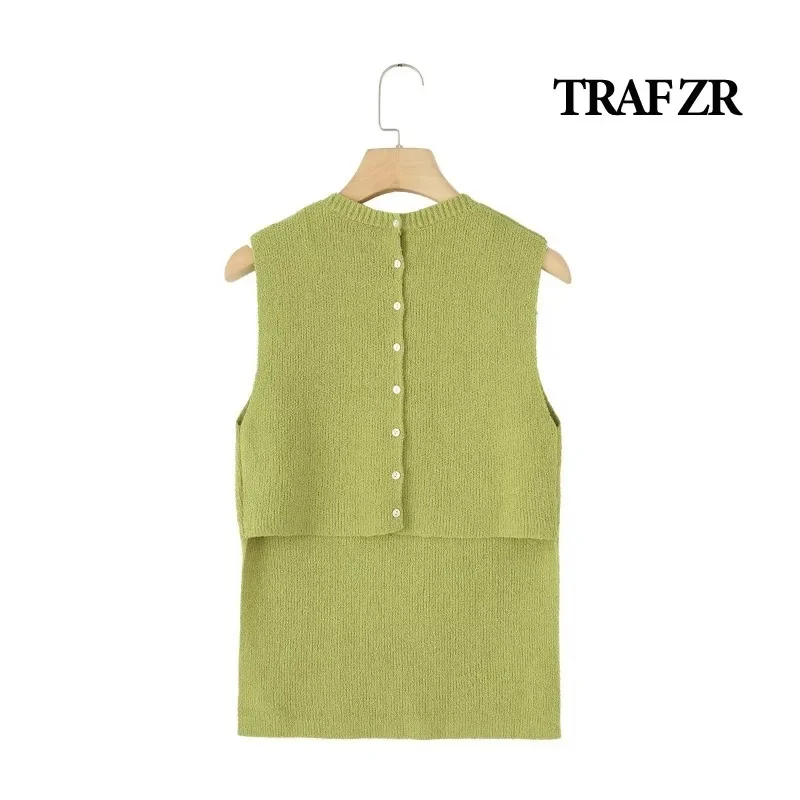 TRAF ZR Knit Vests for Women 2024 Summer Ladies Tops Sleeveless Waistcoat Women Holiday Tops Asymmetry Women\'s Fashion Vests