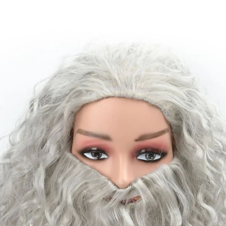 Hobbit Gandalf Halloween Grau Zauberer Perücke Bart Set Jesus Weihnachtsmann Dress Up Headset Bart Set Cosplay PerückenKostüm Requisiten – Detail 2