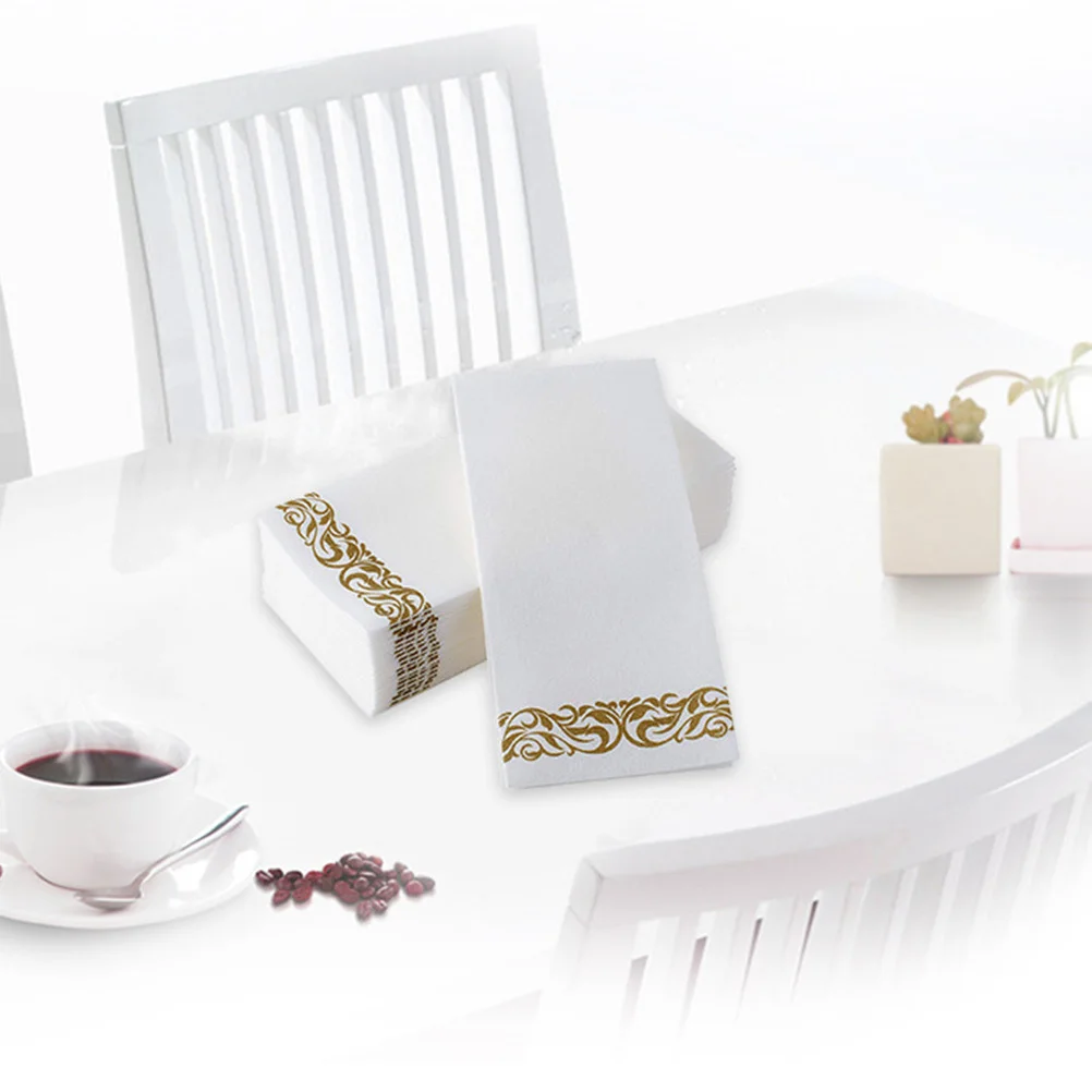 

50Pcs Golden Floral Printed Serviette Thick Paper Towel Elegant Birthday Wedding Party Graduation Festival Party Tableware