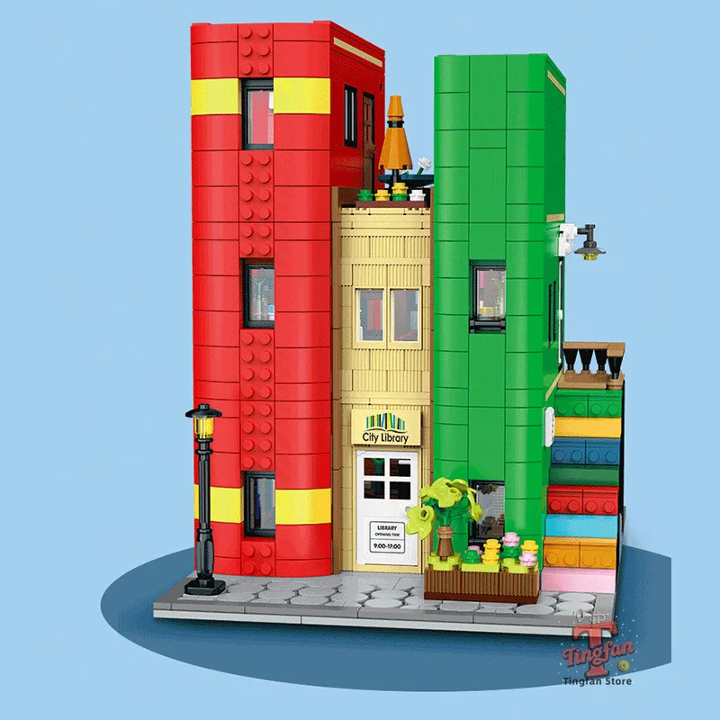 Creative Cities Library Buildings Blocks Bricks Model MOC Modular Desktop Ornament Street View Architecture Toy for Adults Gifts