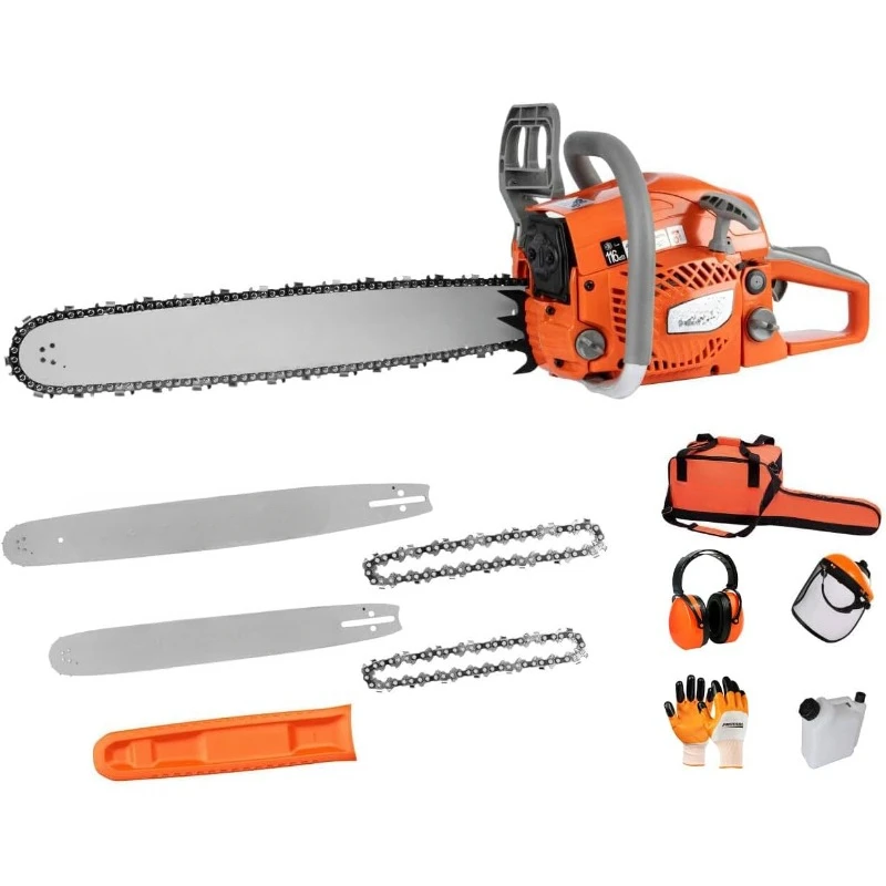 62CC 2-Cycle Gas Powered Chainsaw, 22 Inch 18 Inch Handheld Cordless Petrol Chain Saw for Tree Wood Cutting,home.