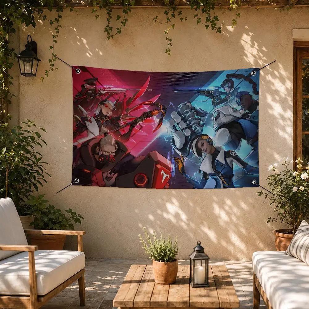 Video Game Overwatch 2 Flags Room Bedroom Home Outdoor Wall Hanging Concert Printed Background Decoration Art Banne