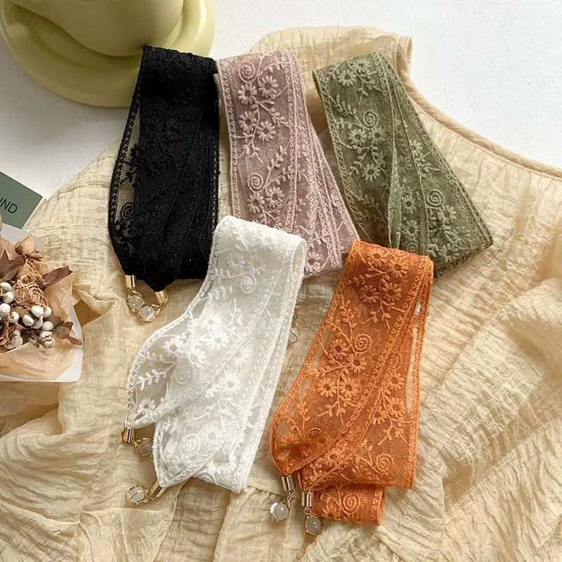 Women's Gentle Parent-Child Daisy Lace Pendant Hair Band Multi-Functional Scarf Silk Scarf Belt Long Thin Narrow Ribbon