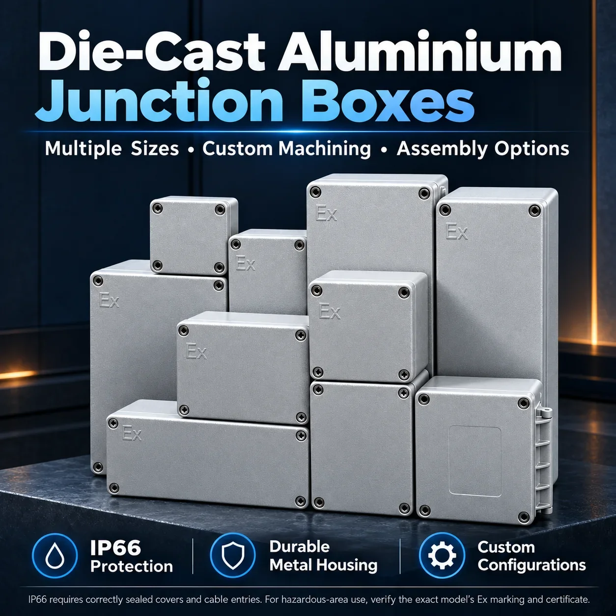 Die-Cast Aluminum Waterproof Junction Box with Silicone Gasket, Outdoor Electrical Enclosure Multiple Sizes