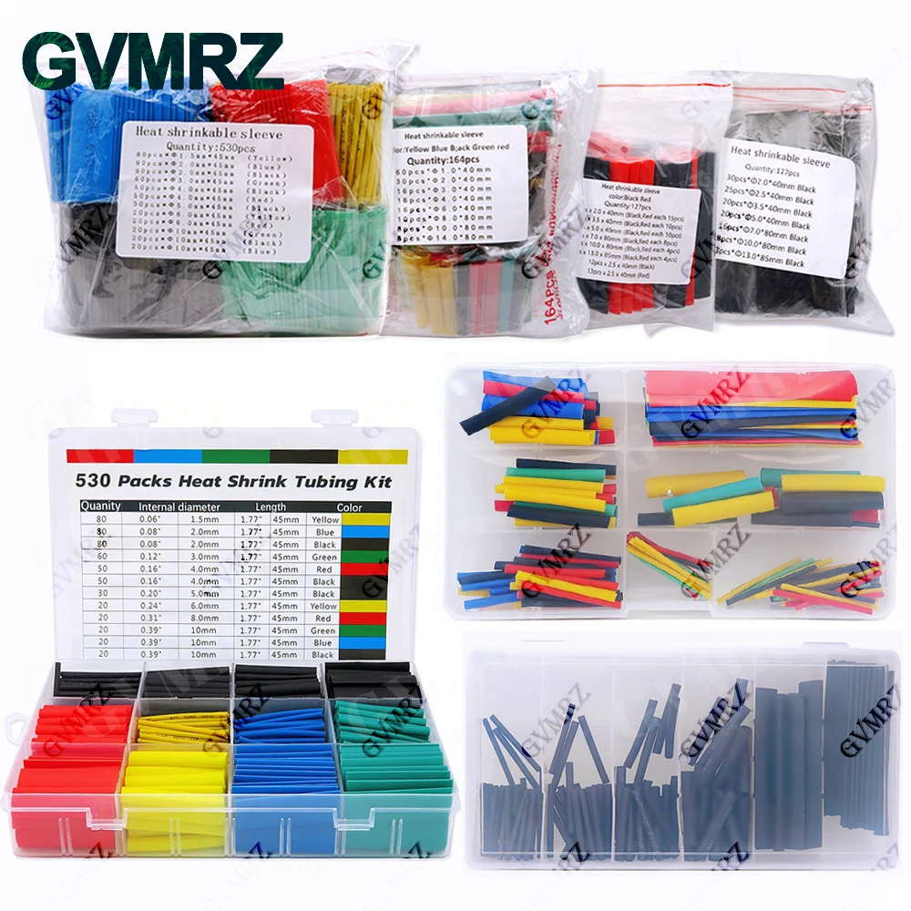328PCS 164-560pcs Heat Shrink Tube Tubing Insulation Shrinkable Tube Assortment Electronic Polyolefin Wire Cable Sleeve Kit