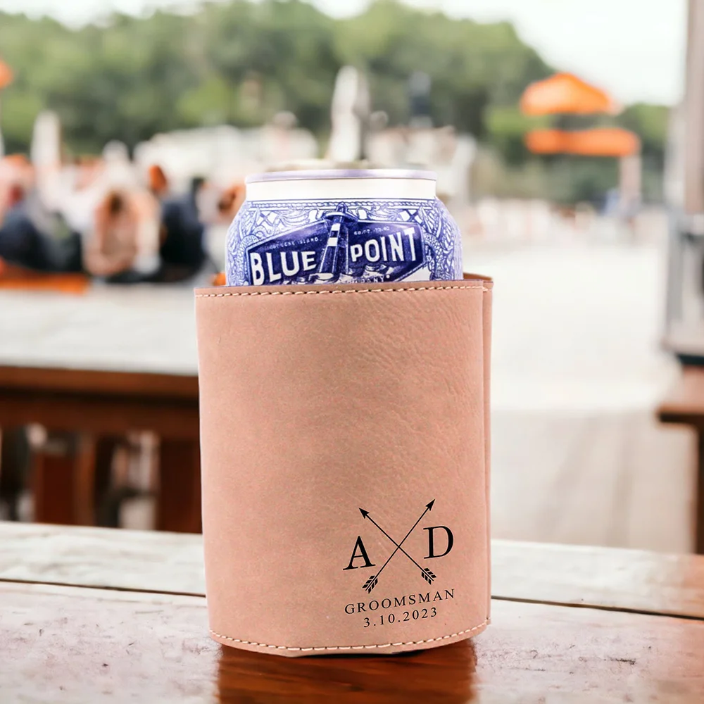 Personalized Beverage Can Leather Case Groomsman Name Gift Engraved Groomsman Can Holder Proposal Creative Gift Customization