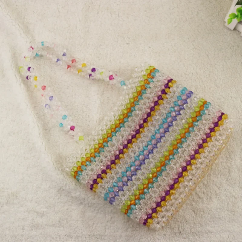 

Acrylic Colored Crystal Beaded Bags for Women New Ins Fashion Handwoven Beads Summer Women's Shoulder Bag 2024 Customization