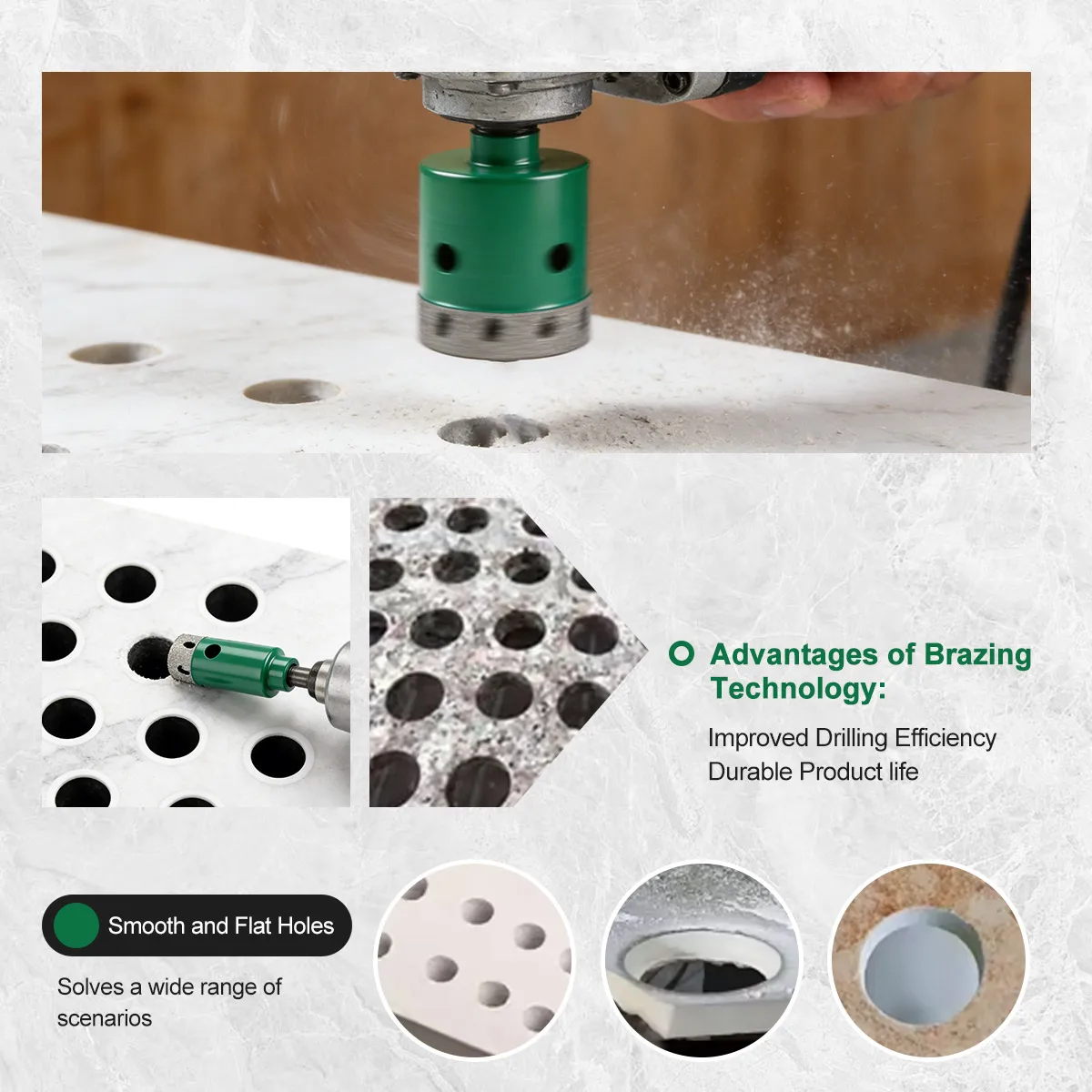 10Pcs M14 Thread Diamond Hole Saw Kit , 20-60mm Brazed Drill Bits for Marble, Granite, Ceramic & Tile Drilling