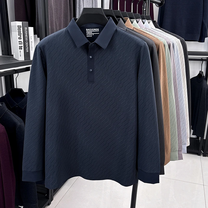 Designer-Marken-Poloshirt für Herren mit Aufdruck, Herbst-Neuheit, Lässiges Einfarbiges Langarm-Revers-T-Shirt, Luxuriöse Business-Herrenbekleidung – Detail 12