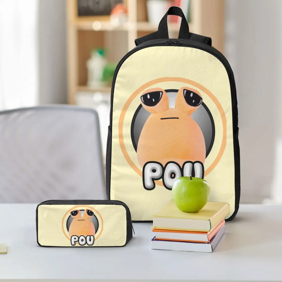 My Pet Alien Pou Cute Cartoon Backpack Boys Girls BookBag School Bag Shoulder Bags 3ps Insulated Lunch Bag Pencil Case