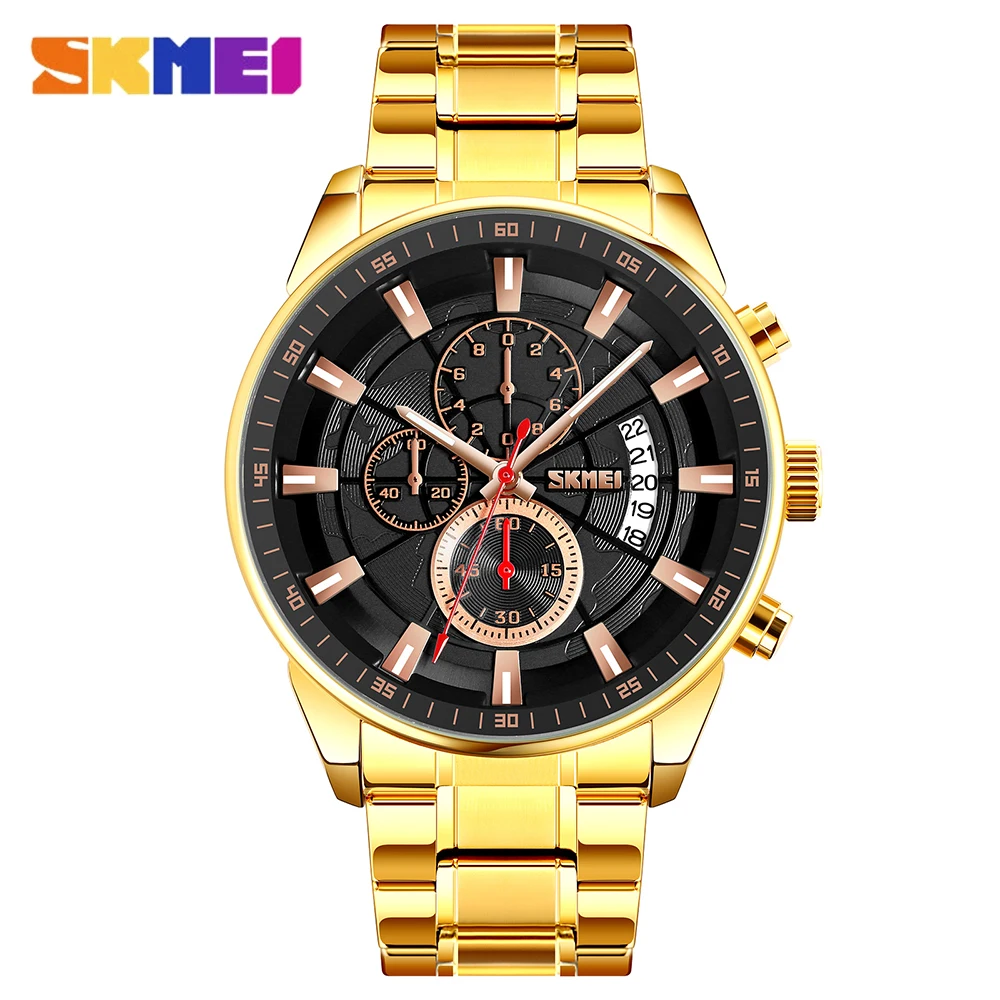 

SKMEI Fashion Men's Watches Top Luxury Brand Waterproof Chronograph Watch for Men Stainless steel Strap Male Quartz Wrist Watch