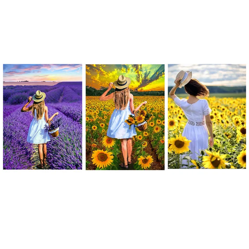 Yumeart Paint With Diamonds Embroidery Girl Full Square Diamond Painting Portrait Sunflower Picture Of Rhinestones Wall ArtCraft