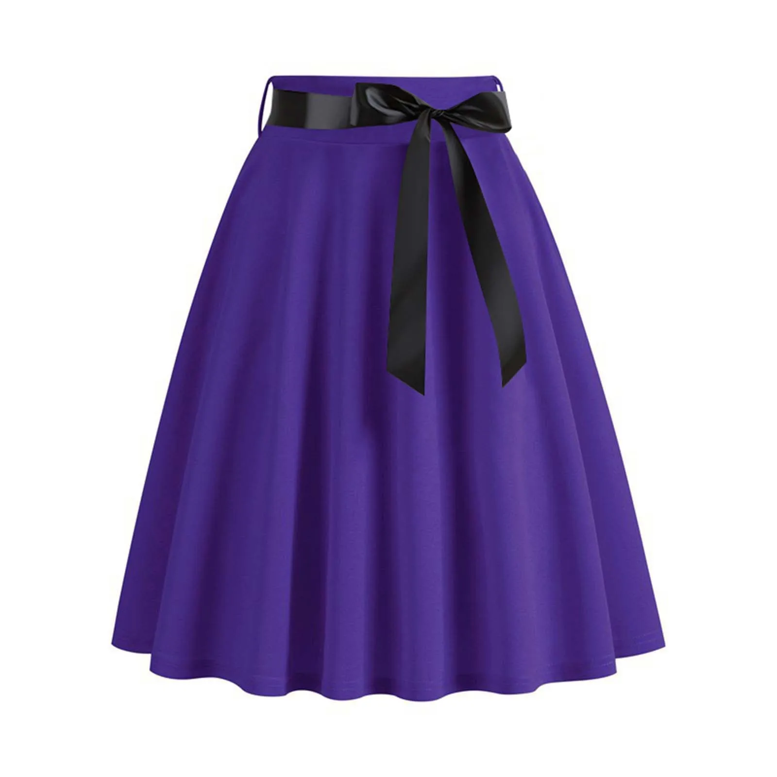 Solid Color Fashionable Waistband Women's Half Bodies Skirts Cute And Sweet Large Swing A Line Ribbon Casual Party Skirt