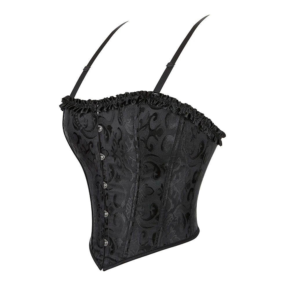 5 Busks Short Style Spaghetti Straps Overbust Corset Camisole Jacquard Waist Bustier Crop Top