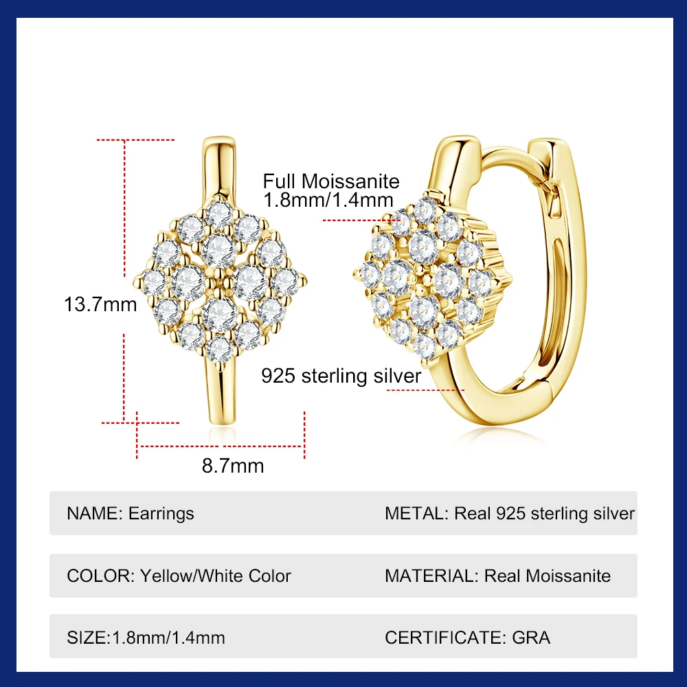 Sweetrain Certified All Moissanite Hoop Earrings for Women 18K Real Gold Plated 925 Sterling Silver Hypoallergenic Earring Gift