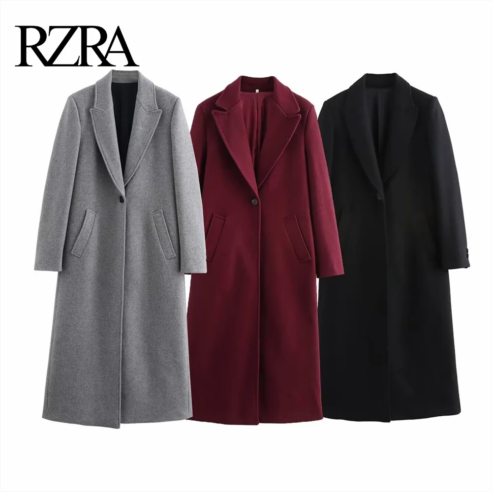 2025 RZRA Spring New Women's Fashion Casual Style Loose Long Sleeve Collar Solid Color One Button Long Coat Coat