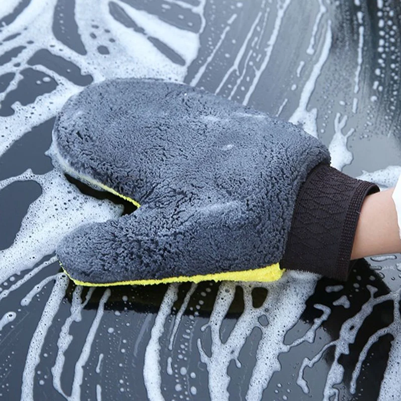 1pc Water Absorption Soft Care Dust Car Cleaning Tools Car Washing Gloves Double-sided Coral Fleece Clean Glove Auto Accesorios