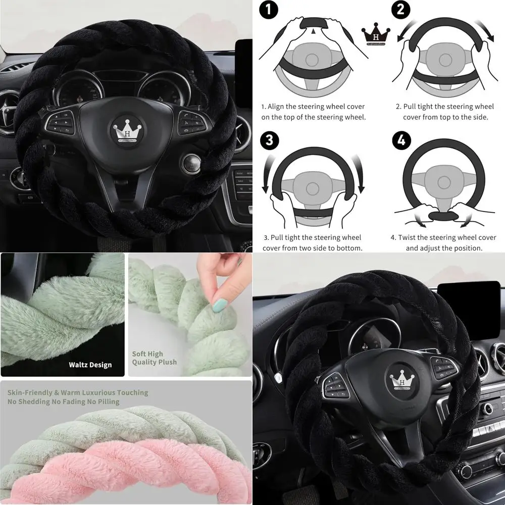 Luxury Fluffy Winter Car Steering Wheel Cover for Women Soft Warm Plush Cute Auto Accessories for Vehicle, Sedan, Universal, Fuz
