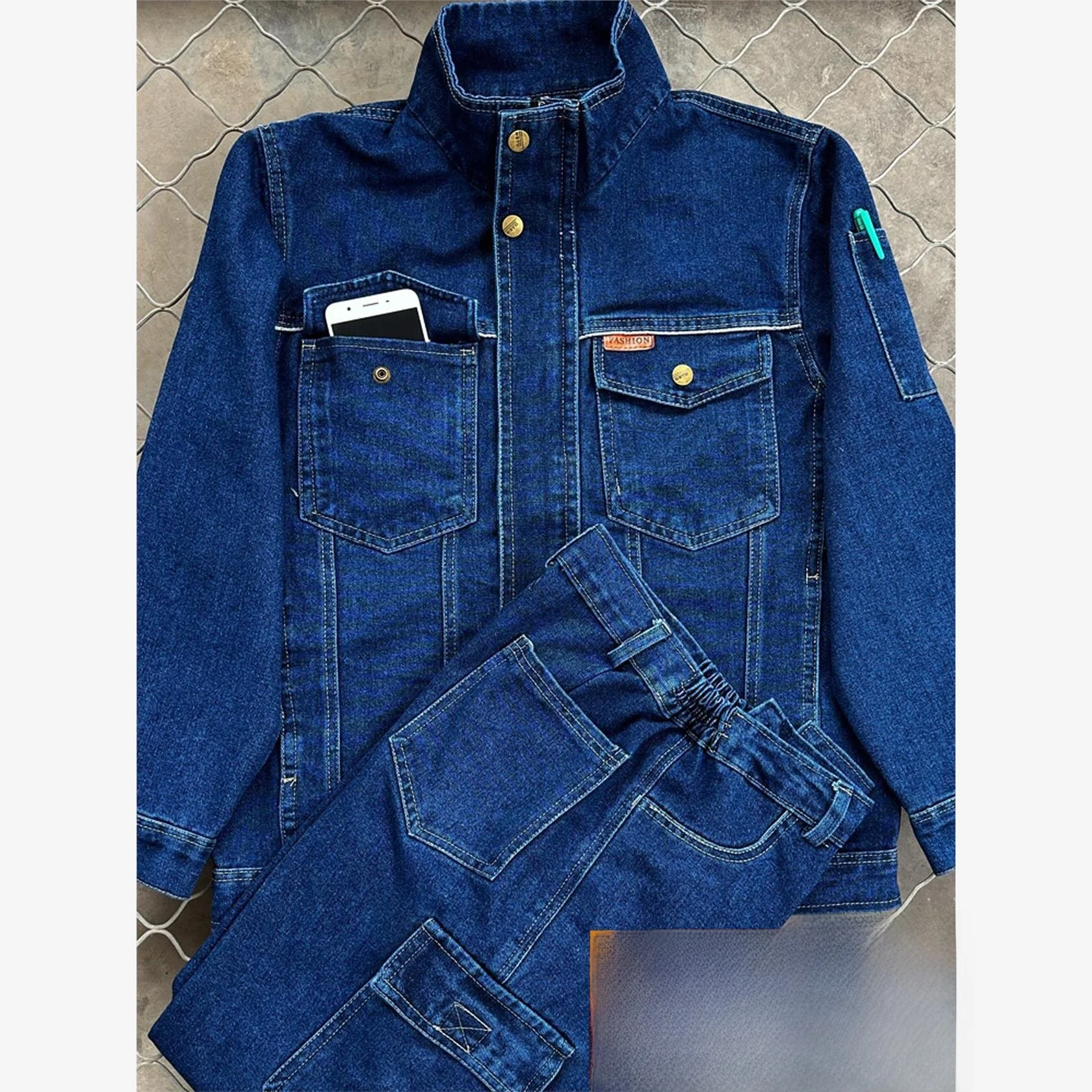 Thiened Pure Cotton Work orm Set for Men's Denim Workwear Anti-Scalding Double Layer  Welding Protective Suit