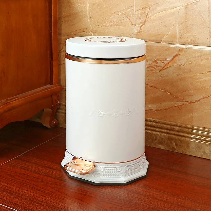 

Trash can European-style household living room kitchen bathroom covered foot pedal Suitable for interior decoration