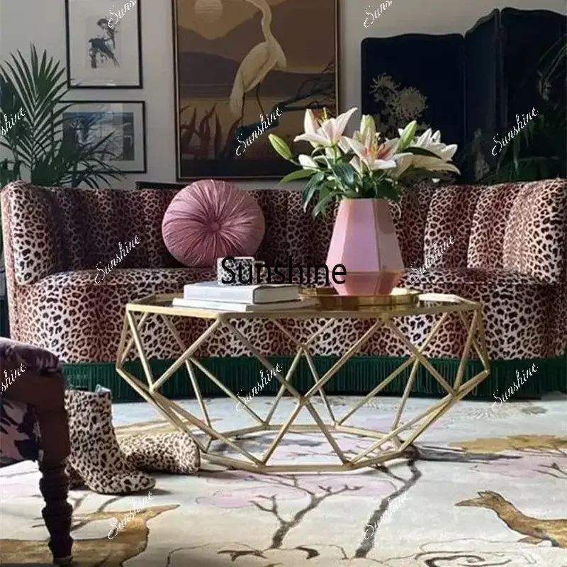 American retro curved living room fringed sofa  FT