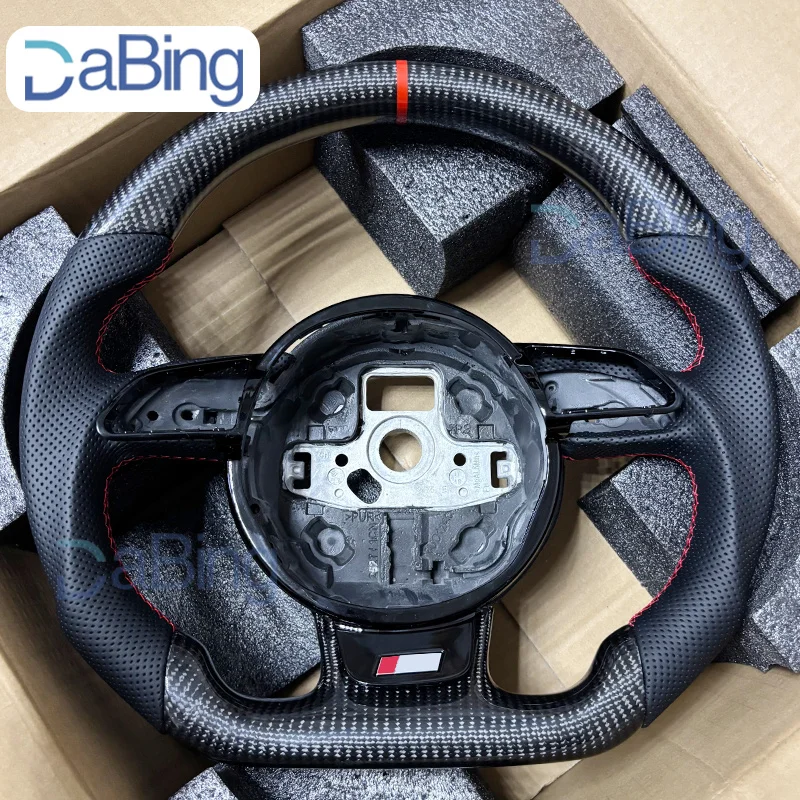 

Suitable for Audi A3 A4 A5 A6 A7 Q3 Q5 Q7 perforated steering wheel flat bottomed carbon fiber steering wheel customizable