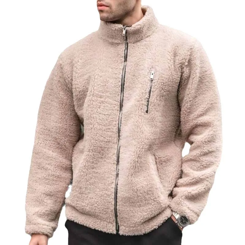 European, American Autumn and Winter New Fashion Stand-up Collar Fleece Jacket, Casual Loose Thermal Sweater Jacket Men