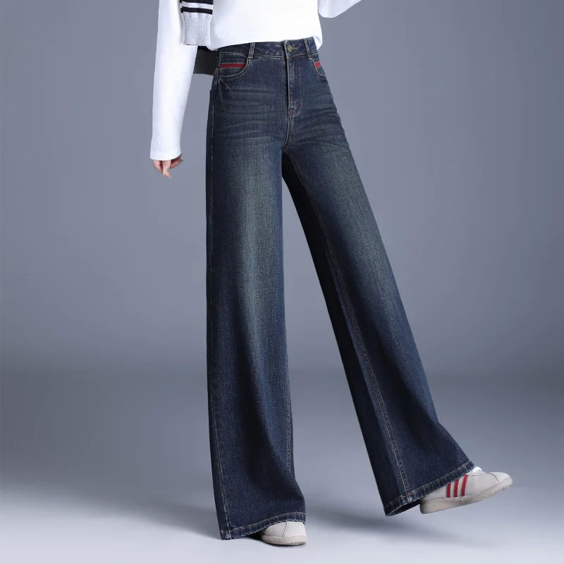 جينز عالي الجودة مطرز بأرجل واسعة للنساء، للربيع والخريف جديد عالي الخصر وقابل للتمدد وفضفاض للتخسيس بتصميم كلاسيكي مستقيم الساق #2