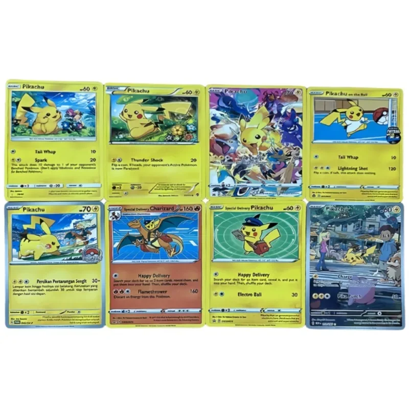 

8pcs/set Pokemon Charizard Qikachu English Version Self Made Refraction Flash Card Anime Classics Game Collection Cards Toy Gift