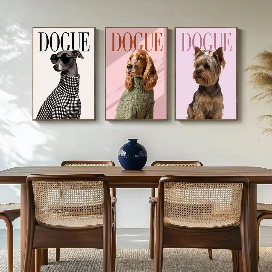 Dogue Magazine Style Dog Poster Fashion Pet Canvas Wall Art Trendy Puppy Print Bedroom Gallery Home Decor Perfect for Pet Lovers