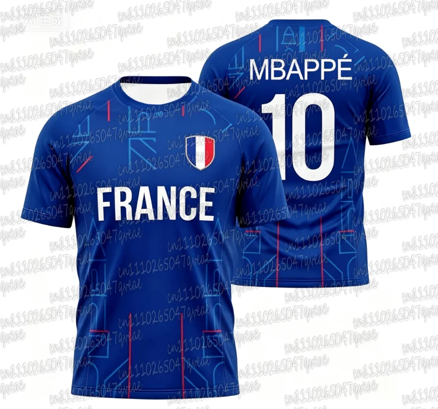 2026 Summer France Flag Print Soccer Jersey NO.10 Mbappé Men's Women's Quick Dry Sports Tees Soccer Fans Training T-shirt Tops