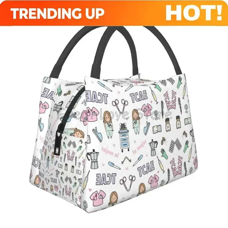 Custom Bag Custom Doctors Nurse Print Thermal Lunch Bag Women Portable Insulated Cooler Bag For Picnic Work Reusable Packed Lunc