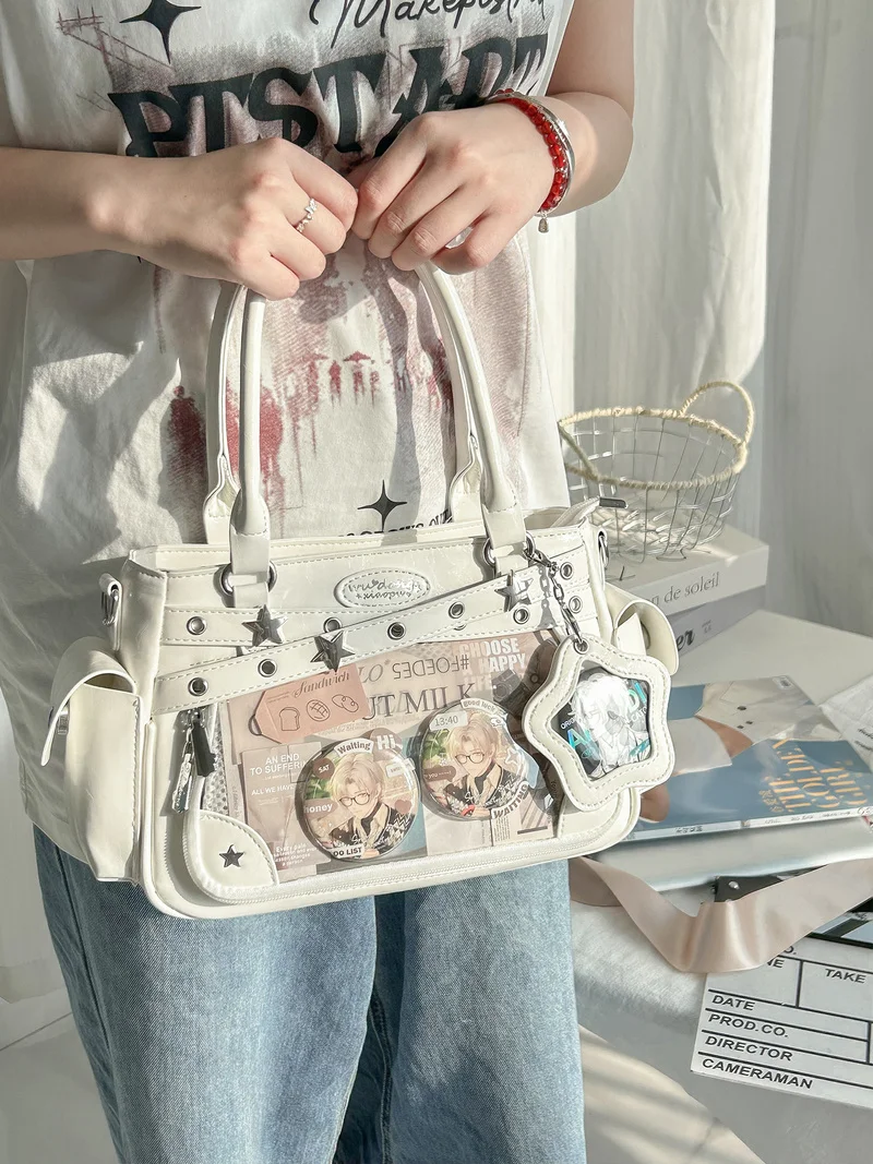 حقيبة Itabag شفافة ذات سعة صغيرة مع تصميم فريد من نوعه Y2K حقيبة كتف صغيرة من البولي يوريثان للنساء حقيبة ita سوداء #5