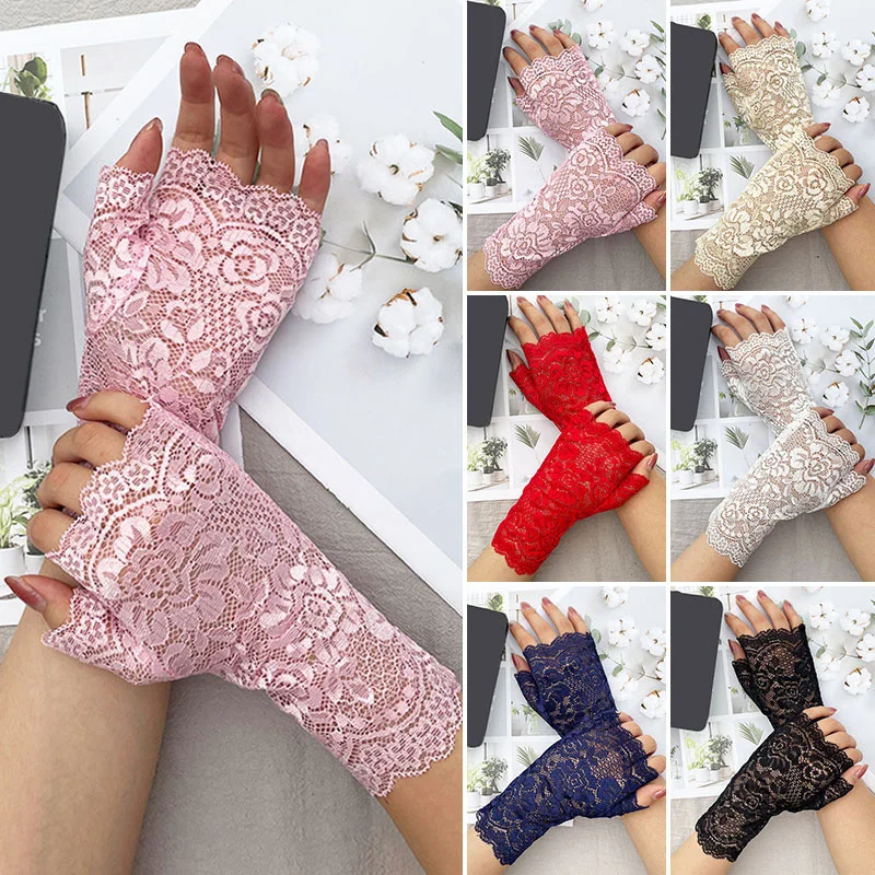 

Summer Women Sexy Lace Gloves Sunscreen Anti-Uv Half Finger Mittens Fashion Female Outdoor Cycling Driving Fingerless Gloves