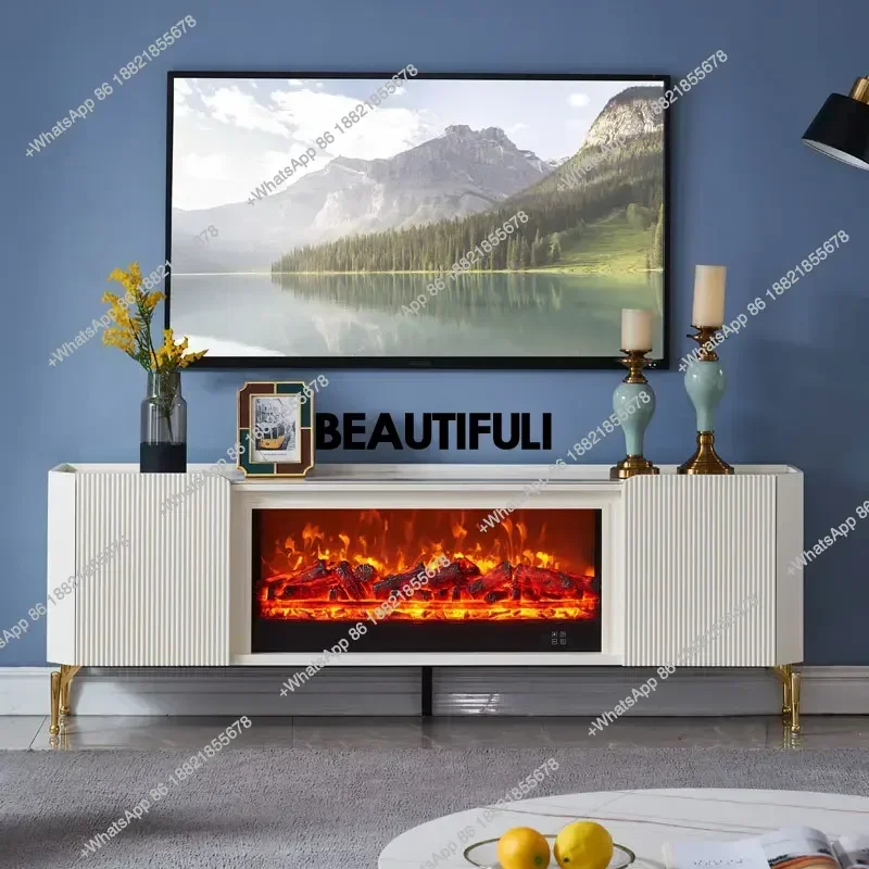 X188 1.8 meters light luxury solid wood fireplace TV cabinet, modern and fashionable living room rock slab simulation