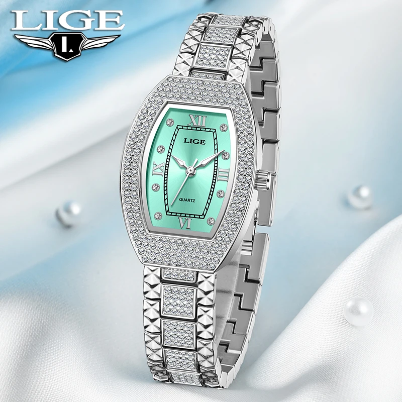 LIGE 2025 Diamond Women's Watch Elegant Fashion Quartz Wristwatch Waterproof Steel Strap Luxury Ladies Watches Gifts Reloj Mujer