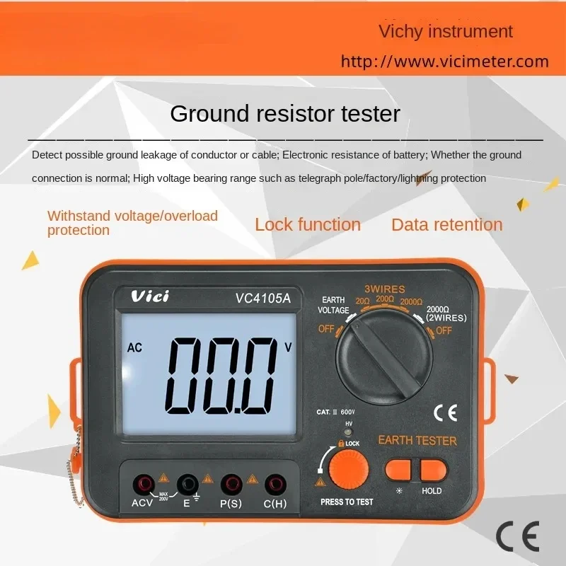 VC4105A Digital Earth Resistance Tester LCD Insulation Ground Resistance Voltage Meter Lightning Rod Instrument Tool