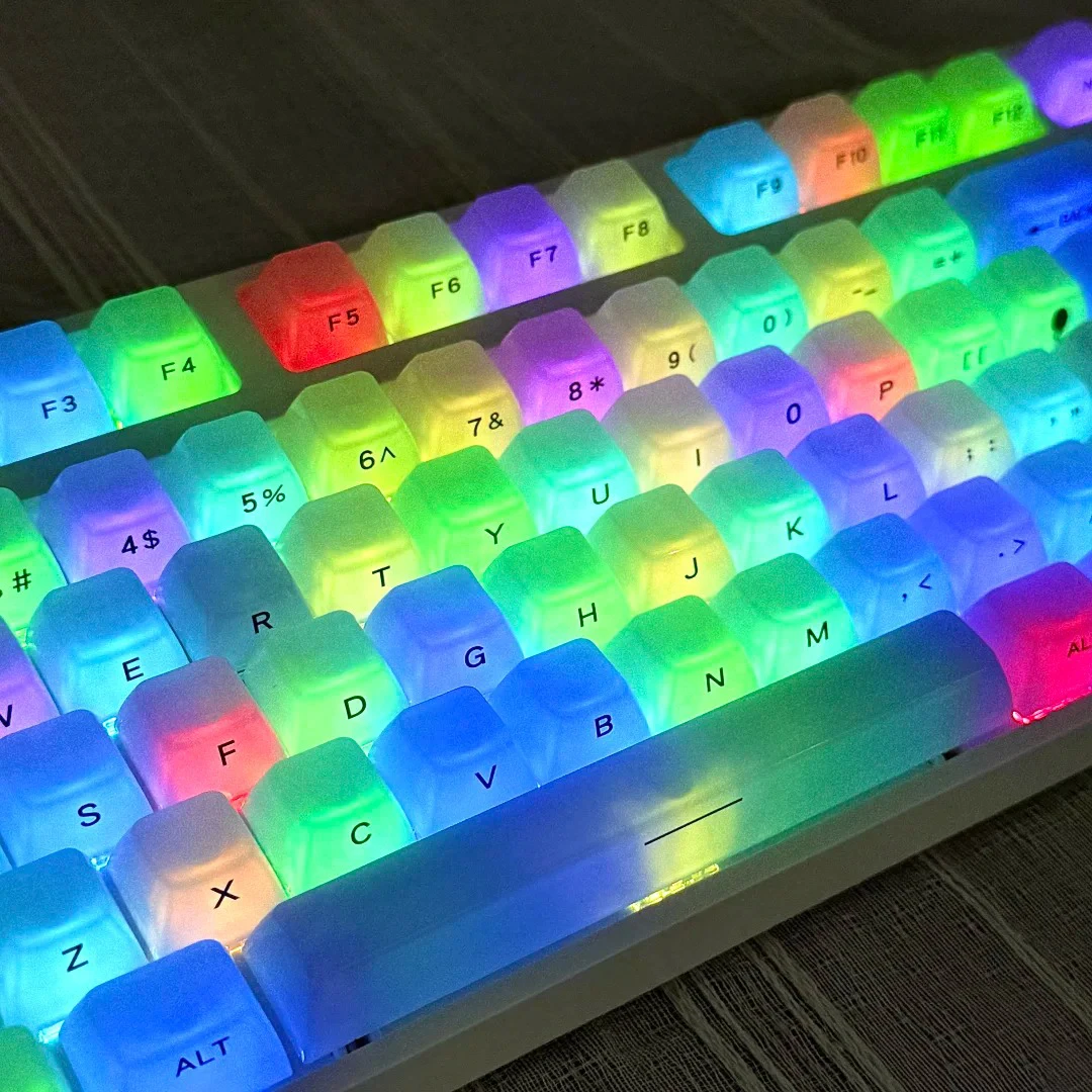 119 مفتاحًا كريميًا أبيضًا طباعة جانبية RGB أغطية مفاتيح بإضاءة خلفية MDA Profile أغطية مفاتيح كريستالية شفافة للكمبيوتر الشخصي للوحة مفاتيح MX #3