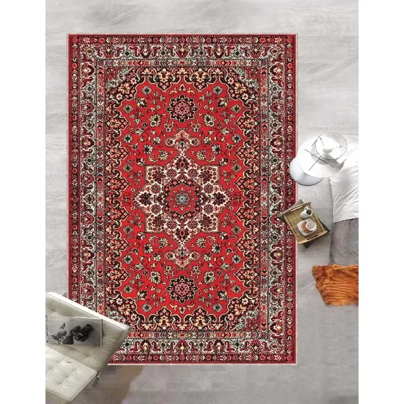 

Retro Red Persian Carpet Abstract Ornament Rug Red Turkish Rugs Oriental Bohemian Rug for Living Room Bedroom Non Slip Floor Mat