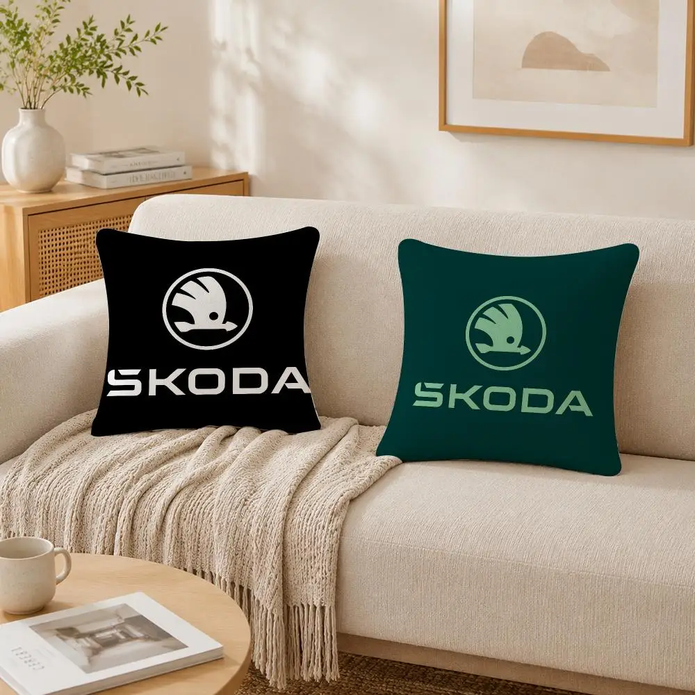 Luxury Logo S-SkodaS-ES Car Cushion Cover Plush Decorative Pillow Case With Hidden Zipper Cutecore Room Decor For Home
