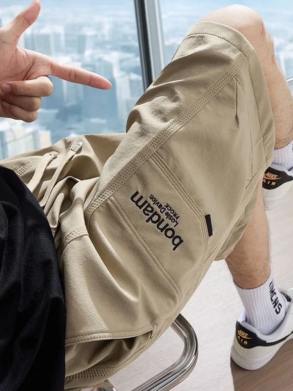 Ice Silk Workwear orts Men's Summer Thin New Trend American Casual Sports Five-Quarter Pants Loose Straight Leg Printed Ela...