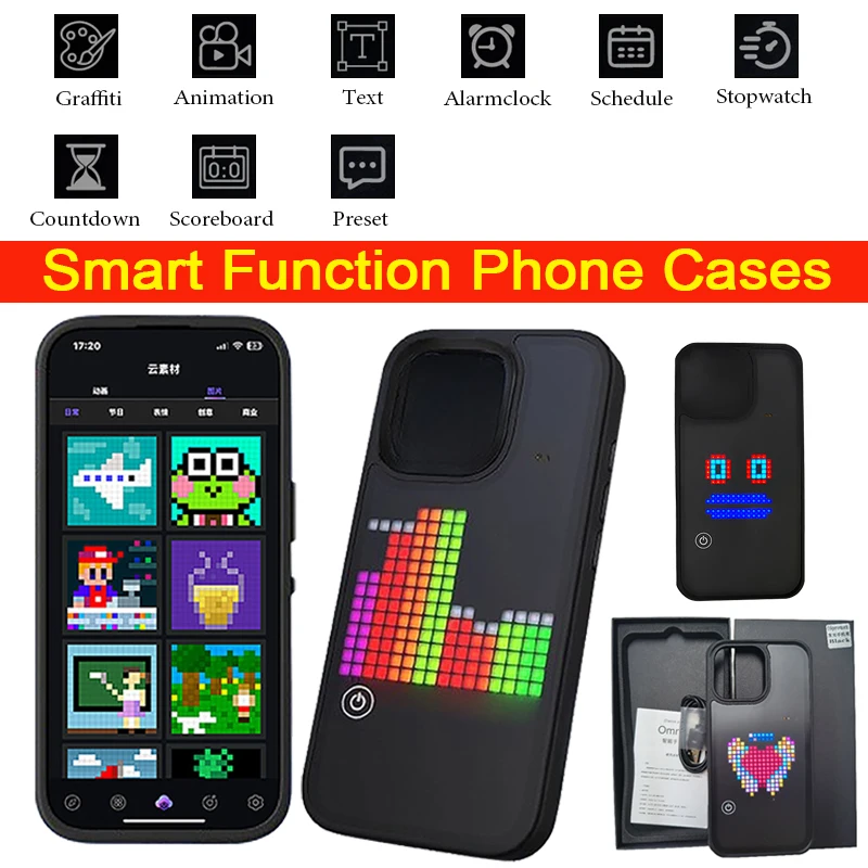 

Intelligent Mobile Phone Case DIY Mode With APP Image Screen Case Light-Up Custom Animated Patterns For iPhone 17/17 16 Pro Max
