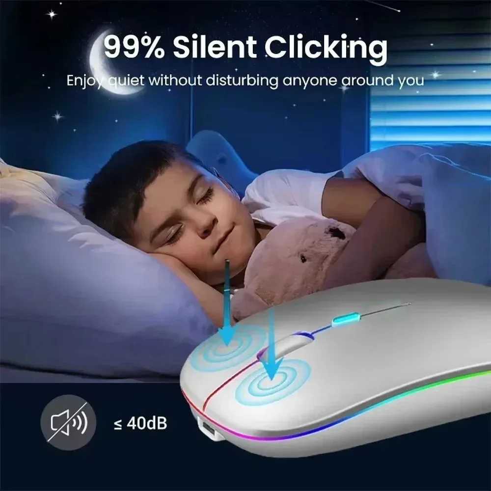 Bluetooth Muis 2.4GHz Draadloze Muis Muizen Oplaadbare Muis Stille Muis LED Backlit USB Gaming Muis 1600DPI voor PC Laptop