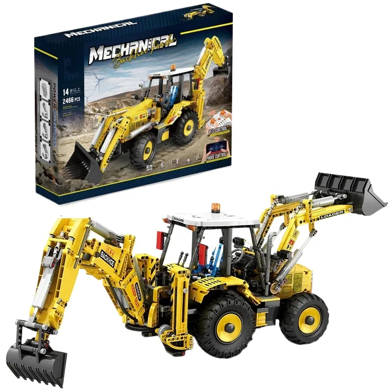 2466PCS Remote Control  Backhoe Loader Building Blocks City Engineering Vehicle RC Truck Model Bricks Kids Toys Holiday Gifts