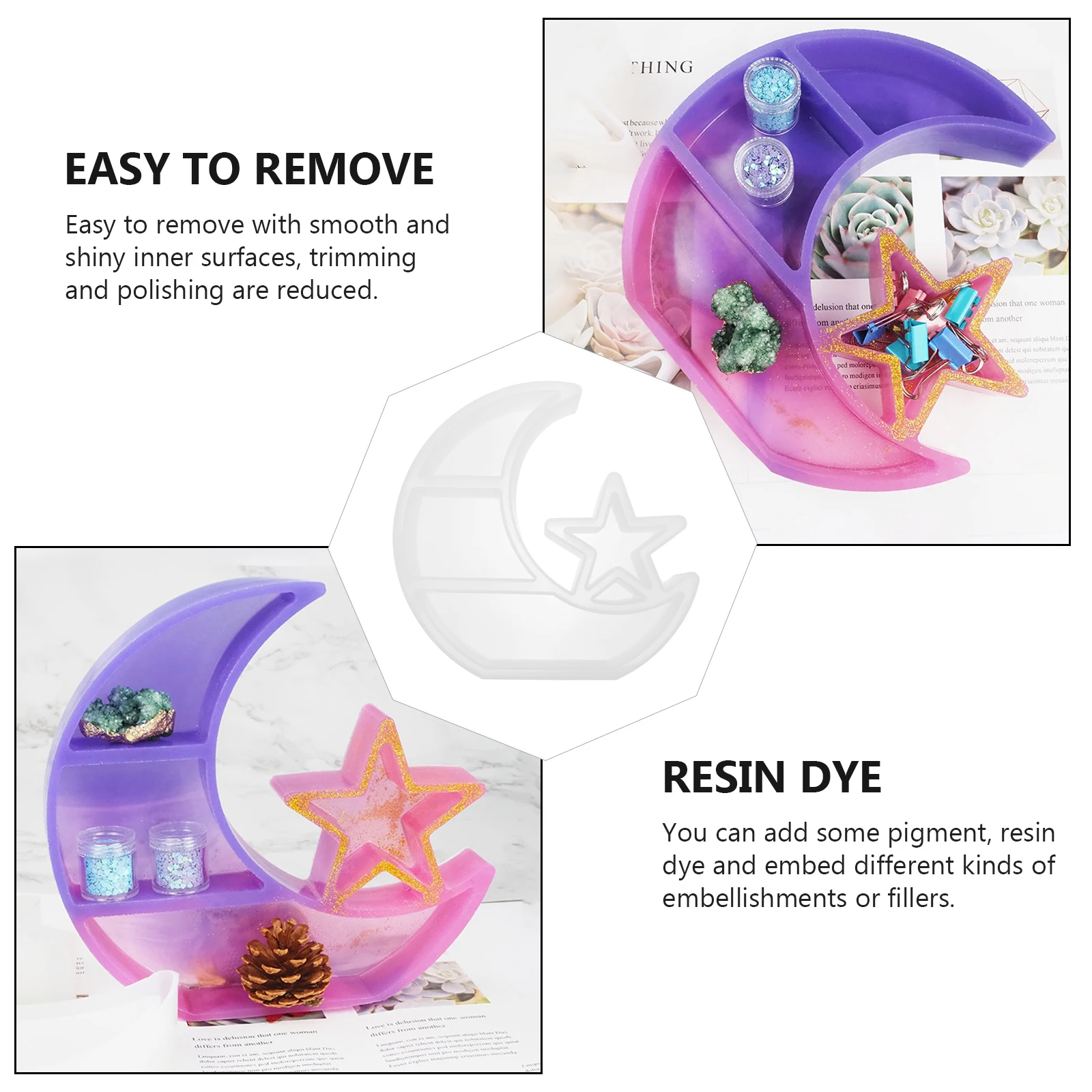 

Moon Star Mold Silicone DIY Craft High Tear Strength Smooth Shiny Inner Unique Pigment Adding Resin Jewelry Accessories