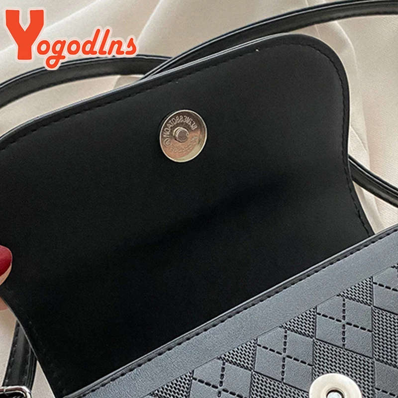 Yogodlns Luxury Flap Saddle Shoulder Bag For Women PU Leather Messenger Bag Vintage Brand Ladies Crossbody Bag Small Square Bag