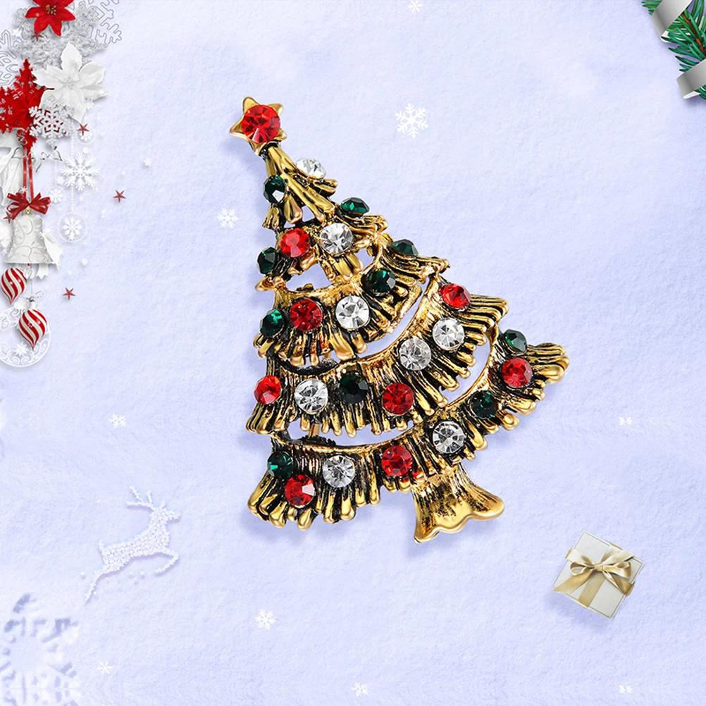 Multi-colored Women Brooch Xmas Tree Pin Christmas Festival Rhinestone Pins Accessories