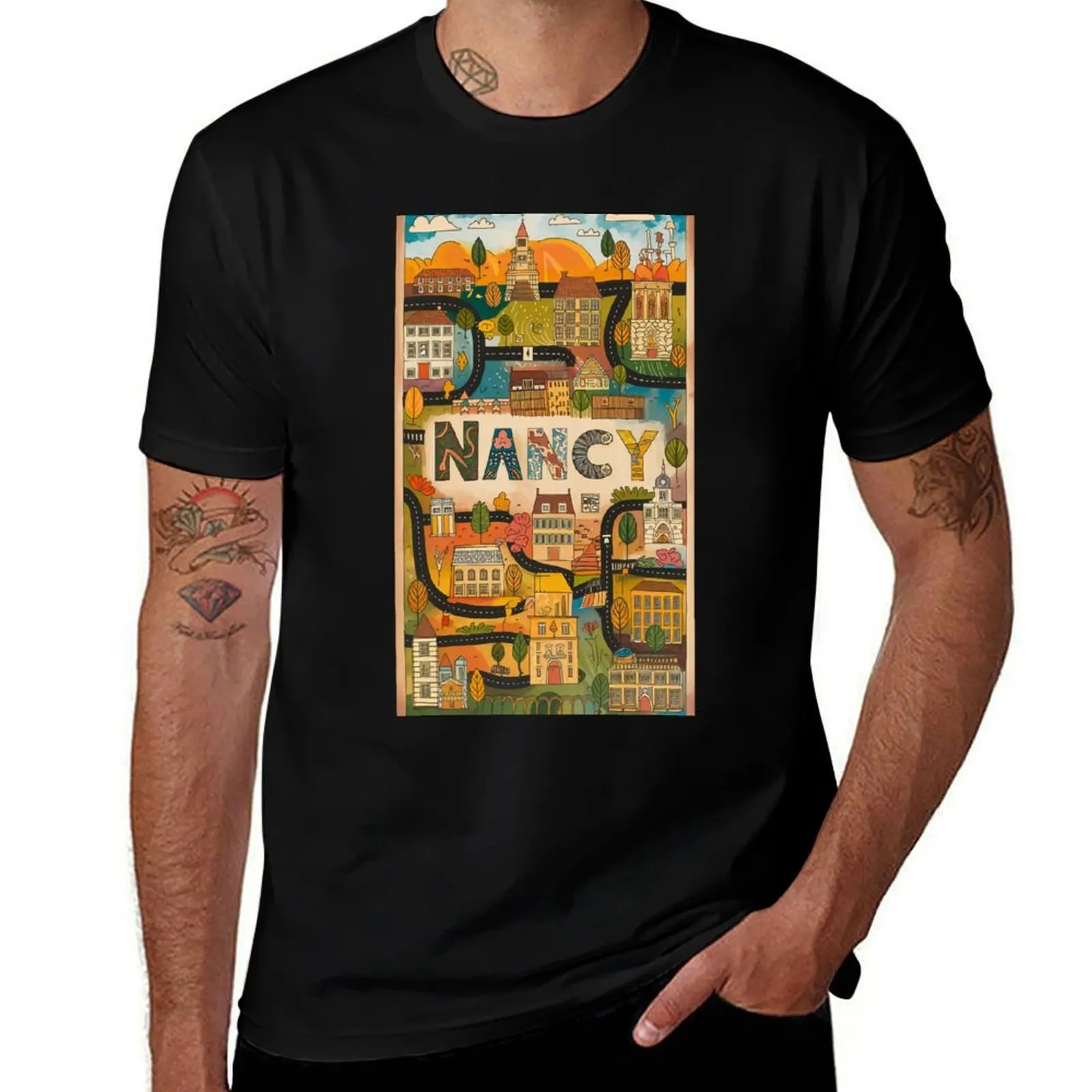 Nancy City of France Whimsical Retro Doodle Art T-Shirt Summer Holiday Casual Tee