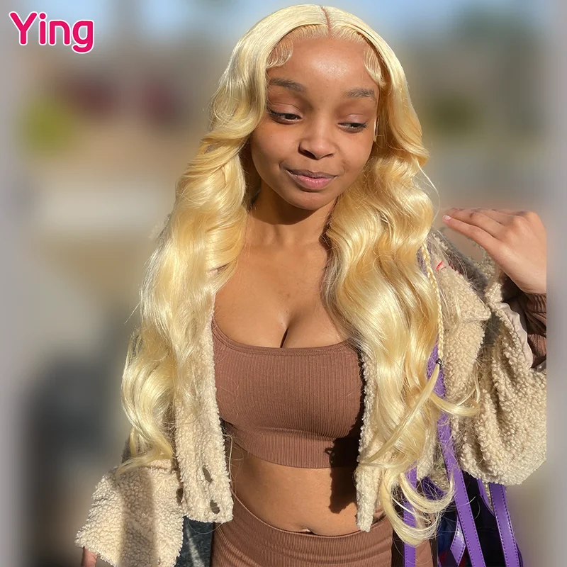 Ying Body Wave Half Green Omber Color 13x4 Lace Front Human Hair Peruki Peruvian Remy 613 Blonde 13x6 Lace Frontal Wig PrePlucked